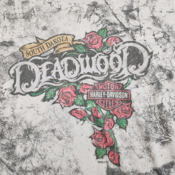 Harley Davidson Motorcycles Shirt Womens Large Cap Sleeve Gray Lightweight Roses - Picture 3 of 12